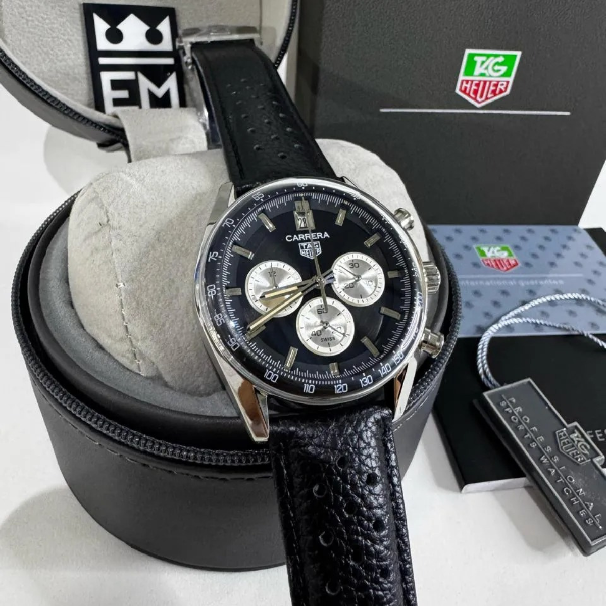 TAG Heuer Carrera Chronograph – Black/Silver – Leather Strap