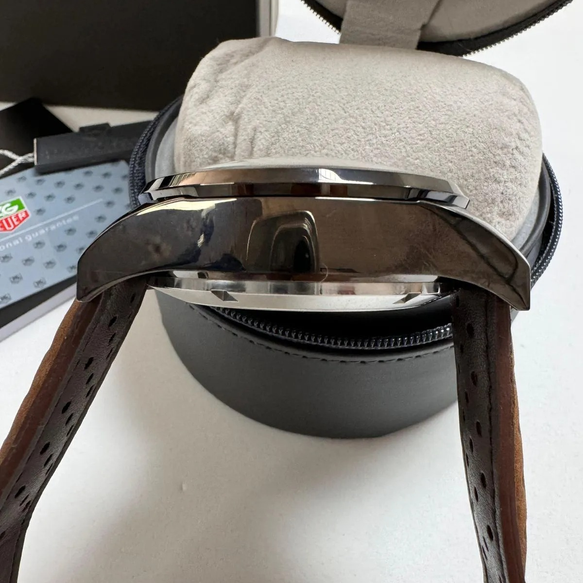 TAG Heuer Carrera Chronograph Black Brown Leather Strap