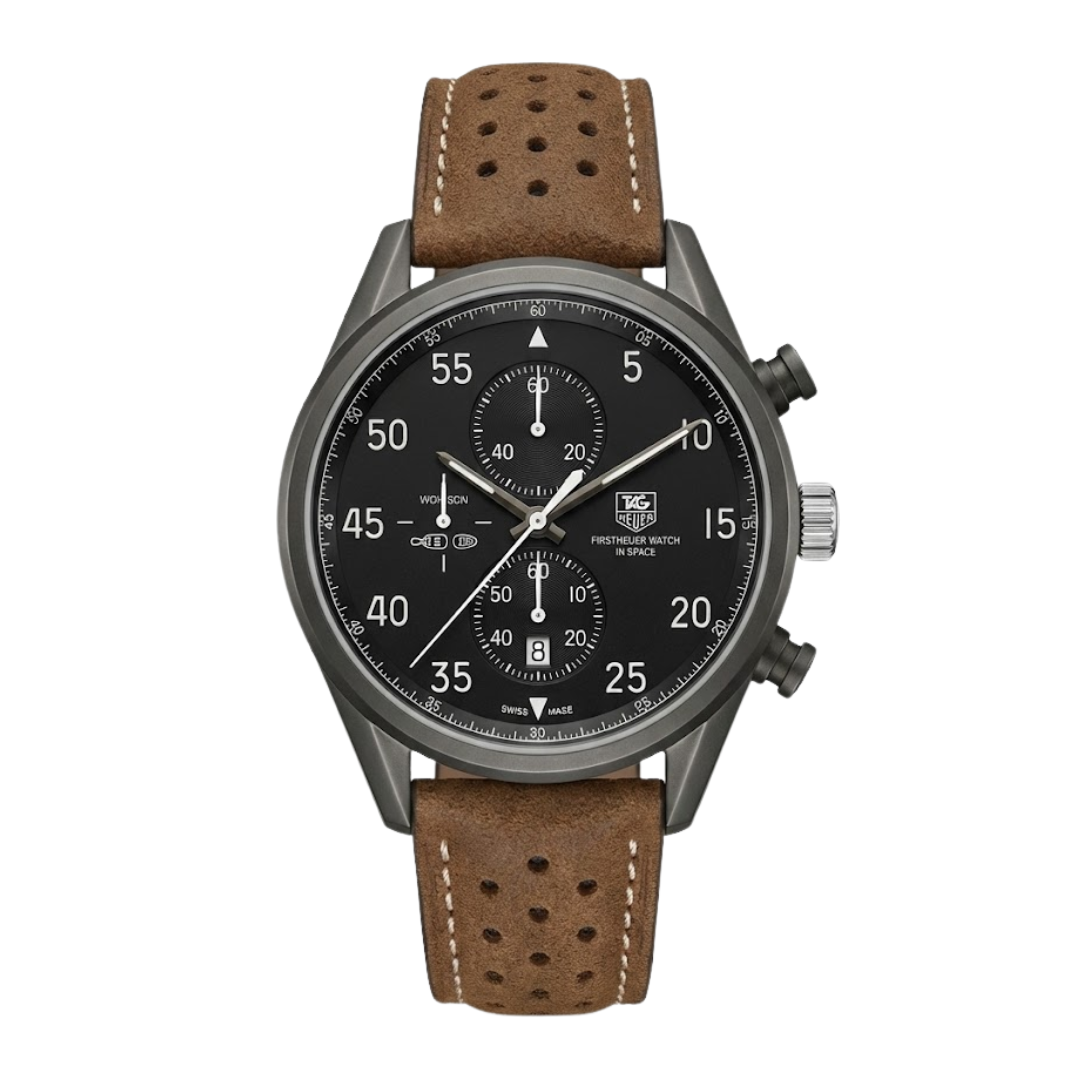TAG Heuer Carrera Chronograph Black Brown Leather Strap