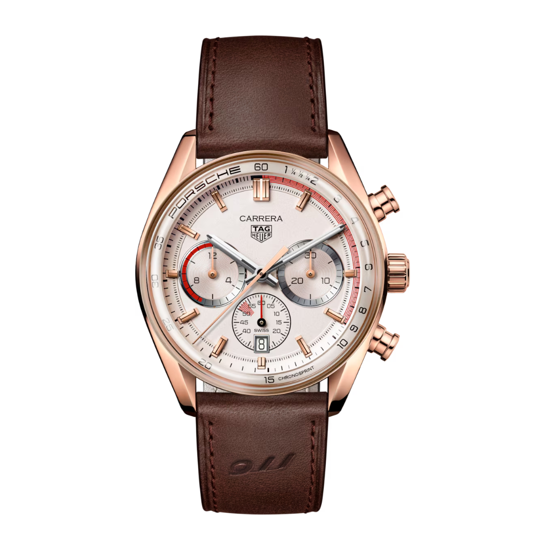 TAG Heuer Carrera Chronosprint – Silver/Red – Brown Leather Strap