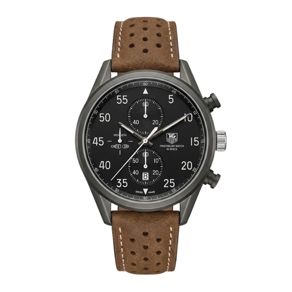 TAG Heuer Carrera Chronograph Black Brown Leather Strap